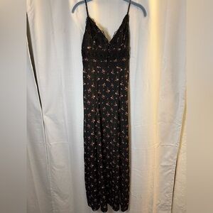 Free People Black and Pink Floral Maxi Dress “Out and About”